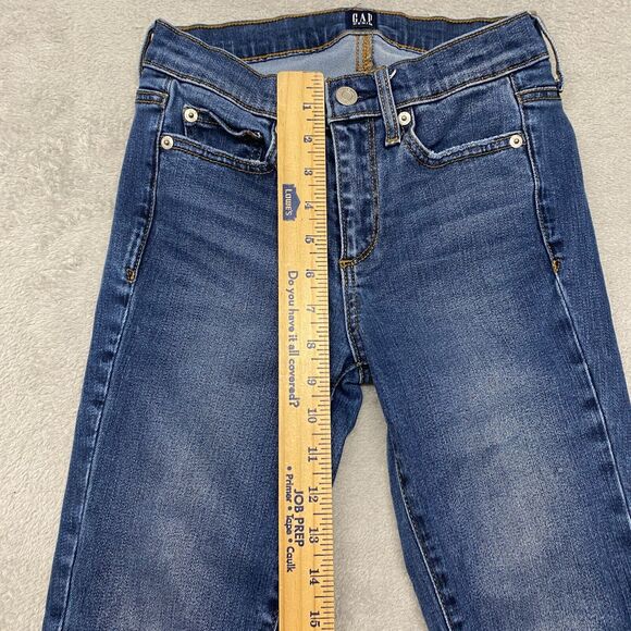 Gap Jeans Womens 24 Blue True Skinny Medium Wash Mid Rise Raw Hem Distressed - Picture 4 of 11